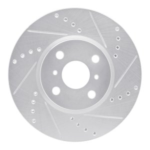 Toyota Yaris Brake Rotor (1) - Front Right - R1 Concepts - Drilled & Slotted - Silver - `12-`18